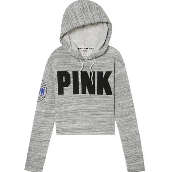 PINK Victoria’s Secret Cropped Hoodie Grey & White Size Small - Picture 10 of 10